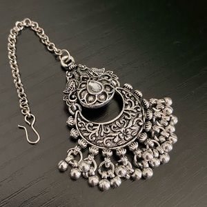 Oxidized Maangtika(headpiece). Indian ethnic jewelry. Statement forehead piece.